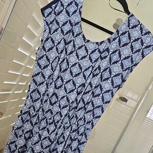 Blue and White Patterned Sleeveless Shorts Jumpsuit
